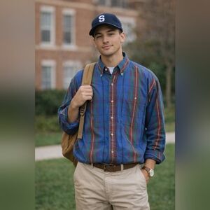 OshKosh B'gosh Vintage 90s Men's Blue Plaid Button Shirt, size Large